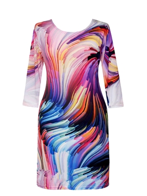 3/4 sleeve dress - colorful wavy lines