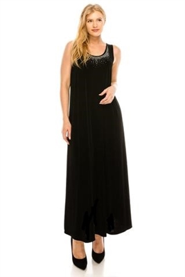 Long tank dress with rhinestones - black - acetate/spandex