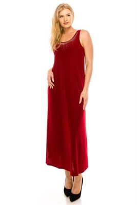 Long tank dress with rhinestones - cranberry - acetate/spandex