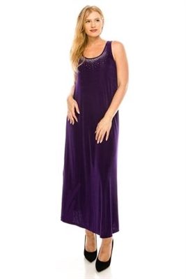 Long tank dress with rhinestones - purple - acetate/spandex