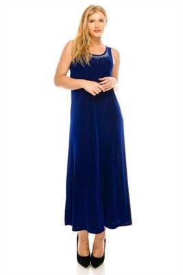 Long tank dress with rhinestones - royal blue - acetate/spandex