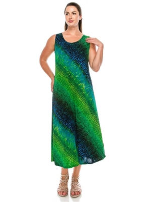 Long tank dress - green diagonal tie dye print