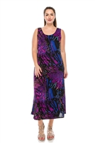 Long tank dress - blue/purple print - polyester/spandex