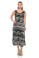 Long tank dress - black/white Aztec print - polyester/spandex
