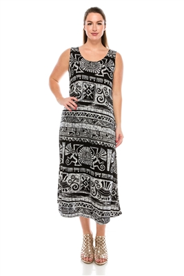 Long tank dress - black/white Aztec print - polyester/spandex