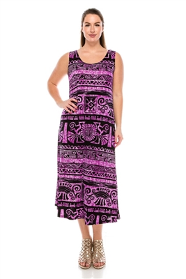 Long tank dress - purple/black Aztec print - polyester/spandex