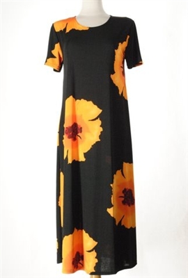 long dress with short sleeves - orange big flower