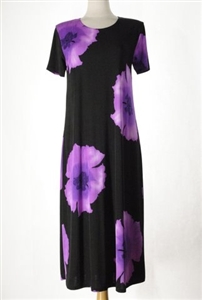 long dress with short sleeves, purple big flower