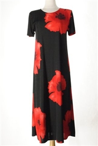long dress with short sleeves - red big flower