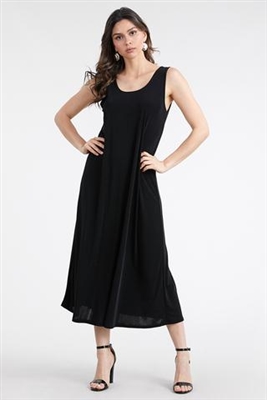 Long tank dress - black - polyester/spandex