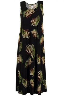 Long tank dress - black with palms - polyester/spandex