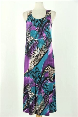 Long tank dress - purple/blue butterfly and leopard