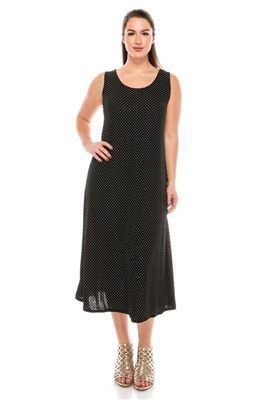 Long tank dress - black/white polka dots 2 - polyester/spandex