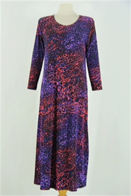 Long sleeve long dress - red/purple animal