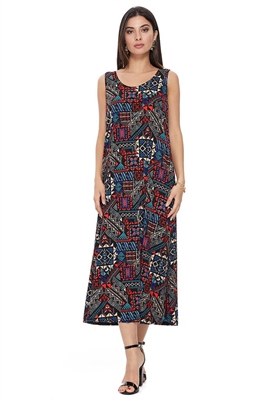 Long tank dress - rust print - polyester/spandex