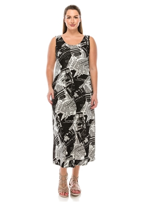 Long tank dress - newspaper print - polyester/spandex