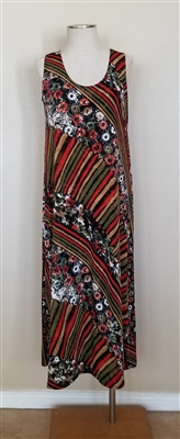 Long tank dress - olive/rust print - polyester/spandex