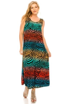 Long tank dress - multi zebra print - polyester/spandex