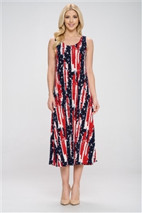 Long tank dress - red/white/blue print - polyester/spandex