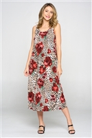 Long tank dress - animal/rose print - polyester/spandex