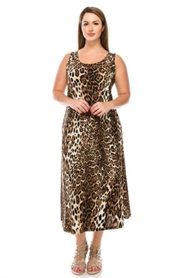 Long tank dress - brown leopard print - polyester/spandex