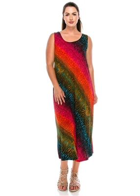 Long tank dress - red/green diagonal tie dye