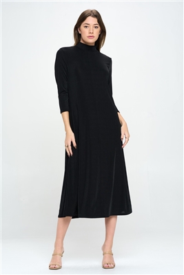 Mock neck 3/4 sleeve dress - black - polyester/spandex