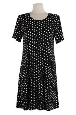 Short sleeve short dress - black/white polka dots - polyester/spandex