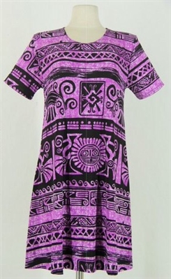 Short sleeve short dress - purple aztec - polyester/spandex