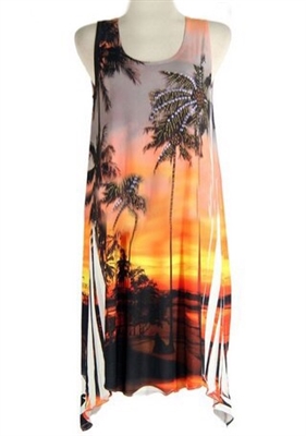 Short two point tank dress - vivid tropical dream with stones