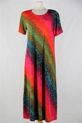 Short sleeve dress - long - red/green tie dye