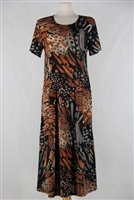 Short sleeve dress - long - brown/grey print  - polyester/spandex