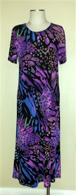 Short sleeve long dress - blue/purple - polyester/spandex