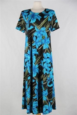 Short sleeve dress - long - blue iris  - polyester/spandex