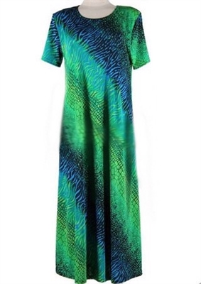 Short sleeve dress - long - green tie dye