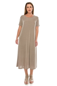Short sleeve long dress - taupe - polyester/spandex