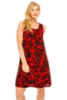 Knee length tank dress - red/black print -  polyester/spandex