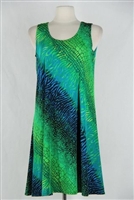 Knee length tank dress - green tie dye print -  polyester/spandex