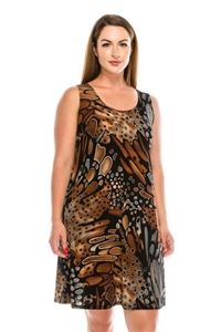 Knee length tank dress - brown/grey print - polyester/spandex