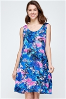 Knee length tank dress - purple print with butterflies -  polyester/spandex