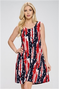 Short tank dress - red/white/blue print -  polyester/spandex
