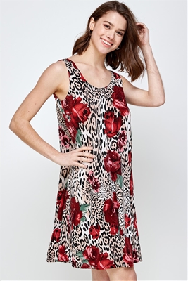 Short tank dress - animal/rose print - polyester/spandex