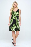 Short tank dress - green palms -  polyester/spandex