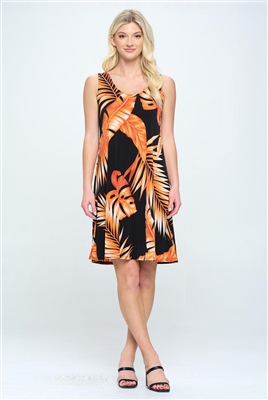 Short tank dress - orange palms -  polyester/spandex