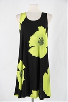 Knee length tank dress - green big flower -  polyester/spandex