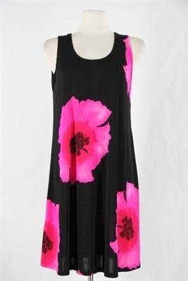 Knee length tank dress - big pink flower -  polyester/spandex