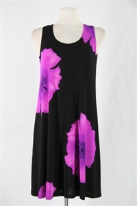 Knee length tank dress - purple big flower - polyester/spandex
