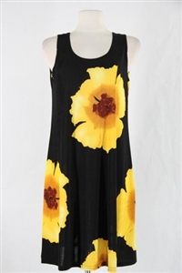 Knee length tank dress - yellow big flower -  polyester/spandex