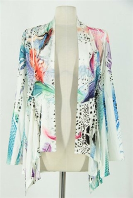 Mid-cut long sleeve jacket - colorful feathers on white - polyester/spandex