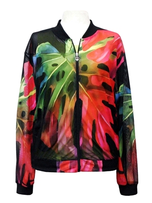 Bomber Jacket - large red jungle leaves